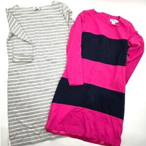 LOT 2 Vineyard Vines women XS 4 Striped Pink Grey Shift Long Sleeve Cotton Dress